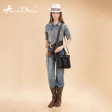 Montana West Hair-On Hide Concealed Carry Tote Bag with Tooled Strap - Black