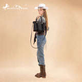 Montana West Hair-On Hide Concealed Carry Tote Bag with Tooled Strap - Black