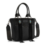 Montana West Hair-On Hide Concealed Carry Tote Bag with Tooled Strap - Black