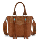 Montana West Hair-On Hide Concealed Carry Tote Bag with Tooled Strap - Brown