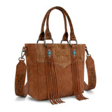Montana West Hair-On Hide Concealed Carry Tote Bag with Tooled Strap - Brown