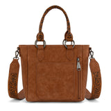 Montana West Hair-On Hide Concealed Carry Tote Bag with Tooled Strap - Brown