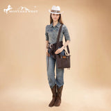 Montana West Hair-On Hide Concealed Carry Tote Bag with Tooled Strap - Coffee