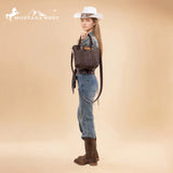 Montana West Hair-On Hide Concealed Carry Tote Bag with Tooled Strap - Coffee