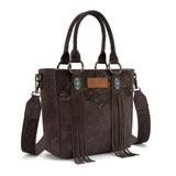Montana West Hair-On Hide Concealed Carry Tote Bag with Tooled Strap - Coffee