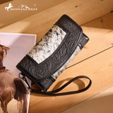 Montana West Hair-On Hide Tooled Wallet – Western Wristlet - Black