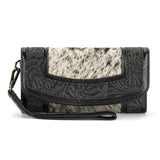 Montana West Hair-On Hide Tooled Wallet – Western Wristlet - Black