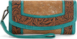 Montana West Hair-On Hide Tooled Wallet – Western Wristlet - Brown Turquoise