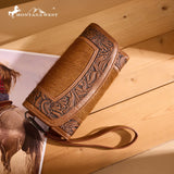 Montana West Hair-On Hide Tooled Wallet – Western Wristlet - Brown