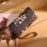 Montana West Hair-On Hide Tooled Wallet – Western Wristlet - Coffee