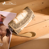 Montana West Hair-On Hide Tooled Wallet – Western Wristlet - Tan