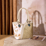 Montana West Tooled & Cowhide Whipstitch Tote Bag - Tan