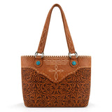 Montana West Tooled Floral Concealed Carry Tote Bag - Dark Brown