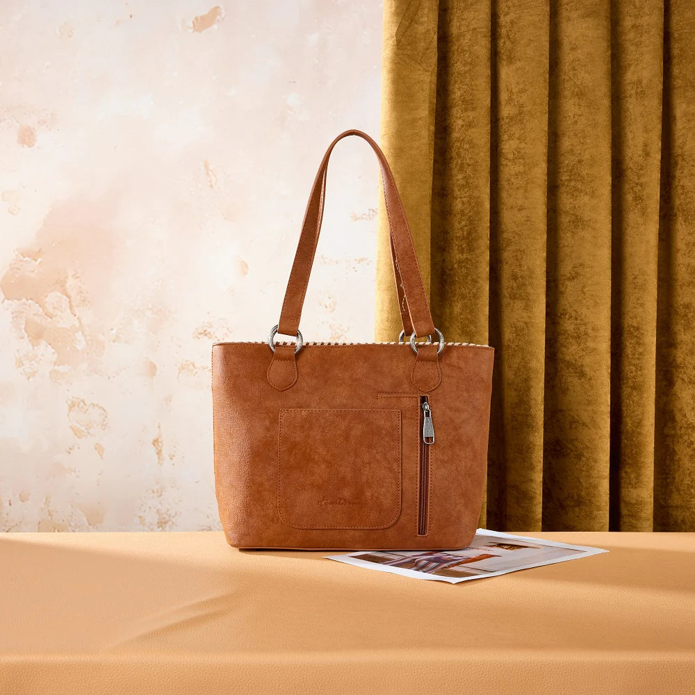 Montana West Tooled Floral Concealed Carry Tote Bag - Dark Brown