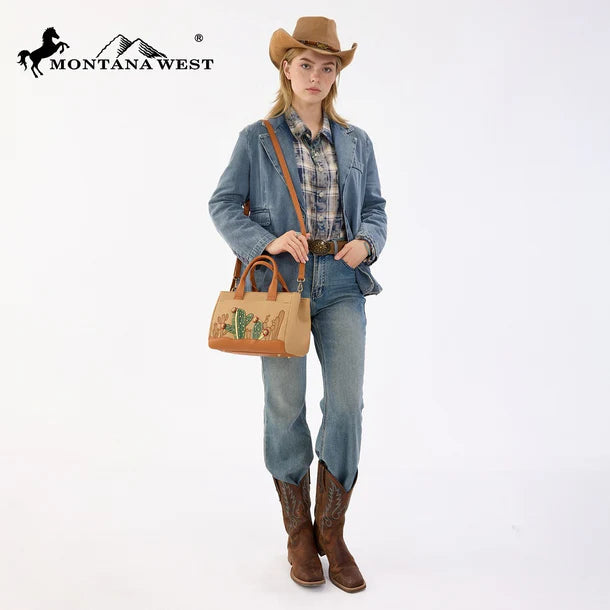 Montana West Cactus Embellished Crossbody Bag - Tan