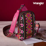 Wrangler Allover Aztec Dual Sided Print Crossbody Sling Chest Bag - HOT PINK
