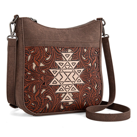 Trinity Ranch Floral Aztec Tooled Crossbody - Coffee