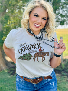 MERRY COUNTRY CHRISTMAS TEE - HEATHER DUST