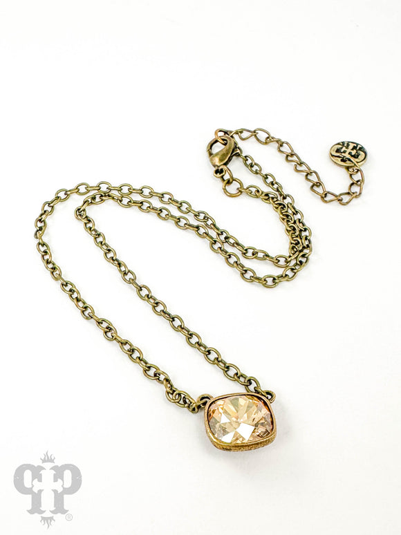 PINK PANACHE SQUARE GOLD CRYSTAL BRONZE NECKLACE - N341BGS