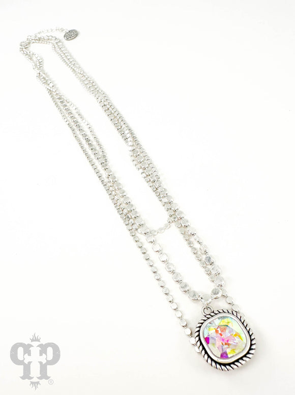 PINK PANACHE SILVER TRIPLE STRAND NECKLACE  WITH AB STONE- N502SAB