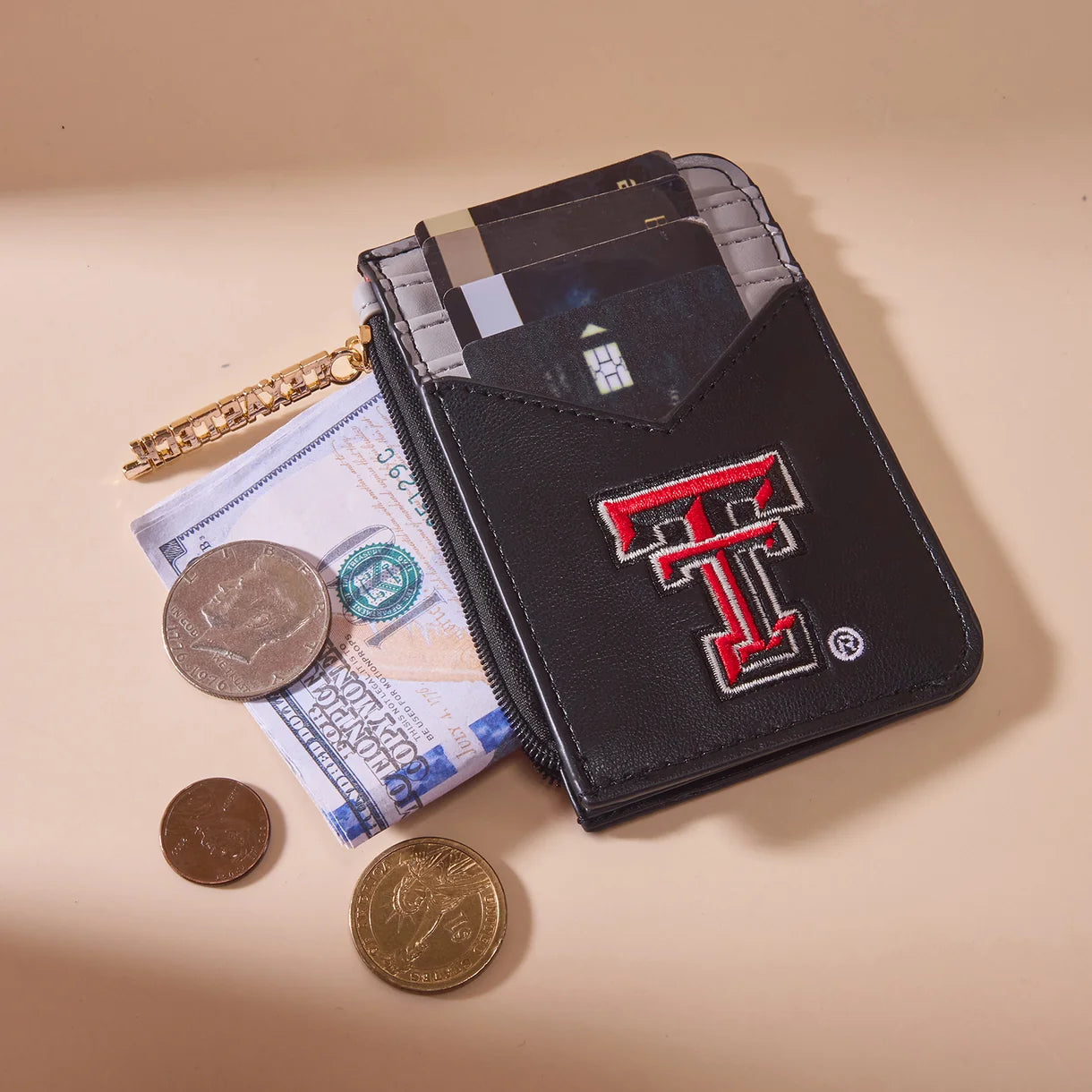 MONTANA WEST LICENSED TEXAS TECH UNIVERSITY RED RAIDERS ZIP CARD CASE - BLACK