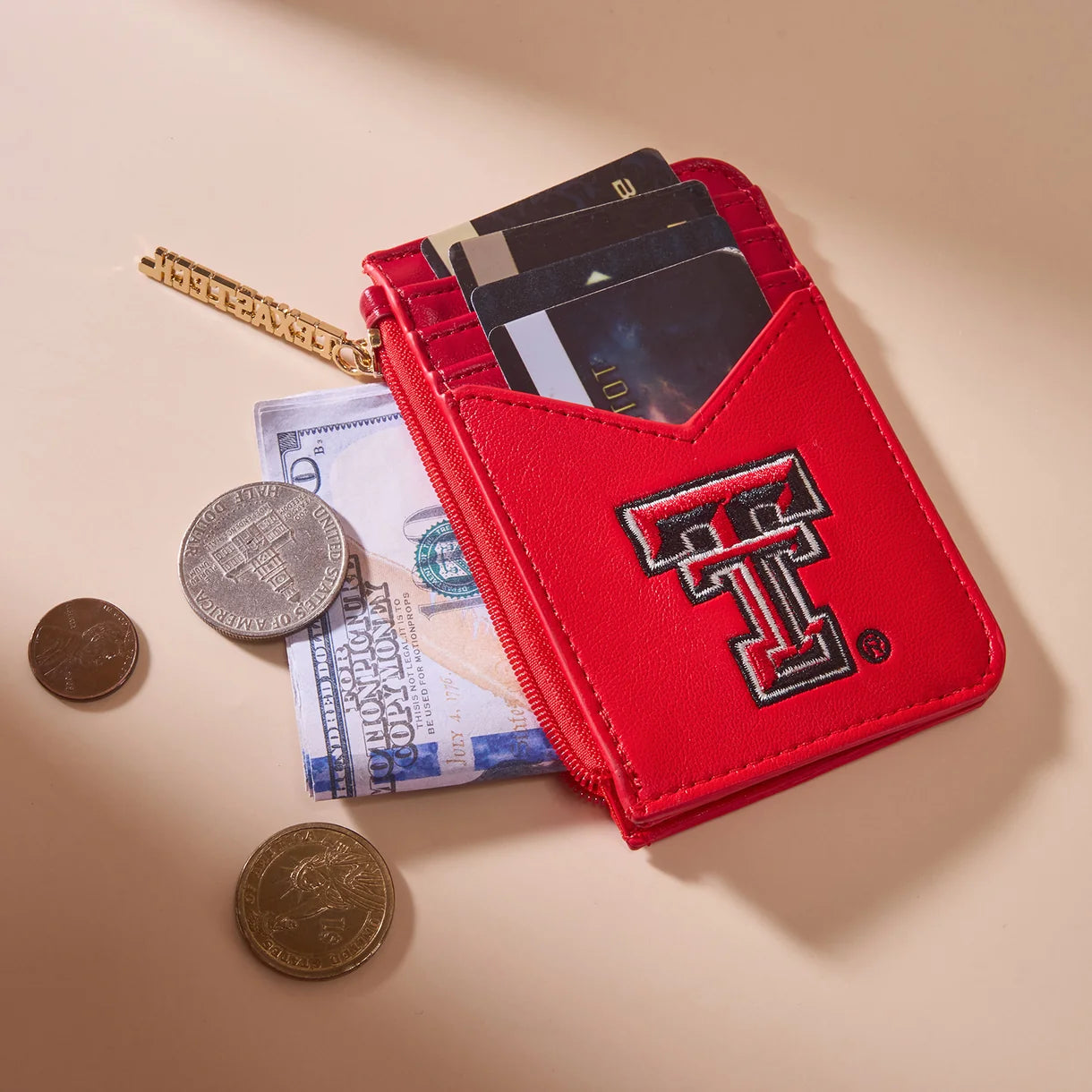 MONTANA WEST LICENSED TEXAS TECH UNIVERSITY RED RAIDERS ZIP CARD CASE - RED