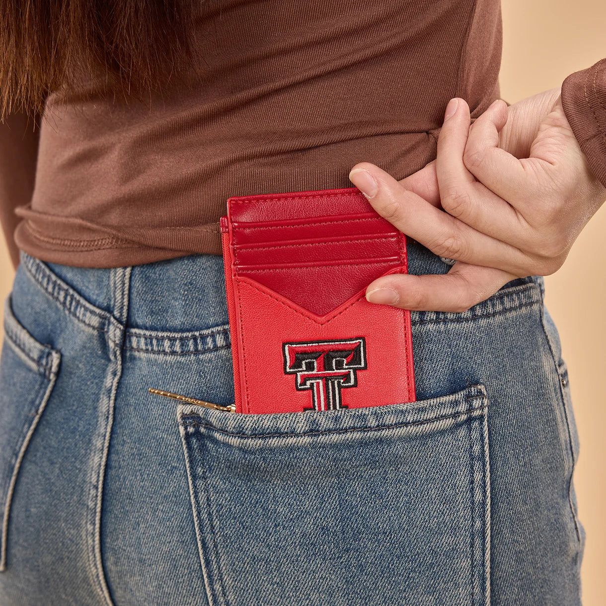 MONTANA WEST LICENSED TEXAS TECH UNIVERSITY RED RAIDERS ZIP CARD CASE - RED