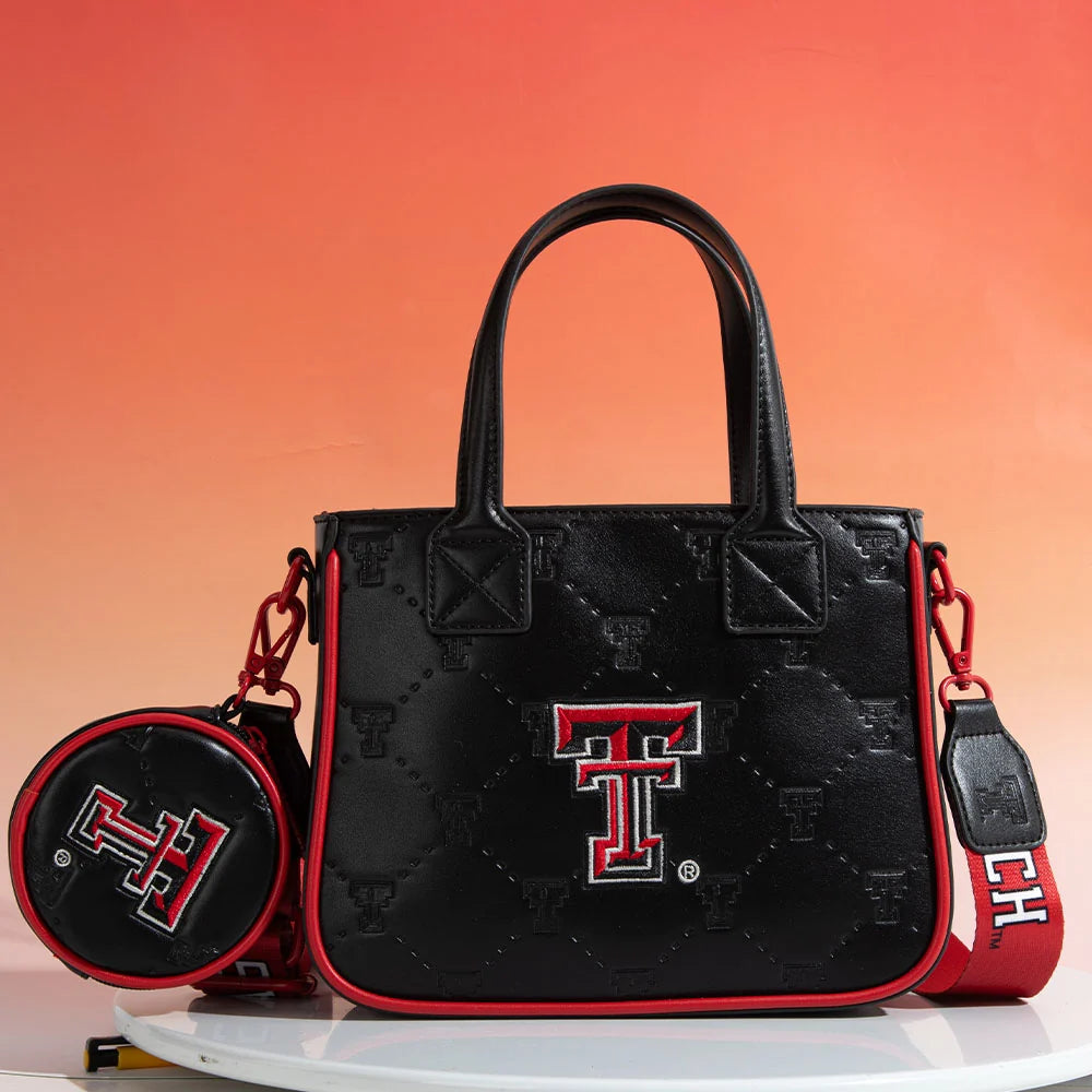 MONTANA WEST LICENSED TEXAS TECH UNIVERSITY RED RAIDERS TOTE/CROSSBODY BAG - BLACK