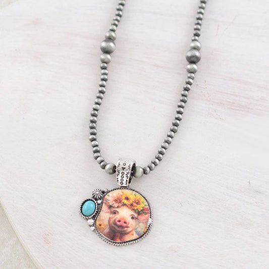 PIG PENDANT NAVAJO PEARL BEAD NECKLACE