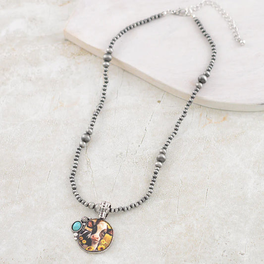 COW PENDANT NAVAJO PEARL BEAD NECKLACE