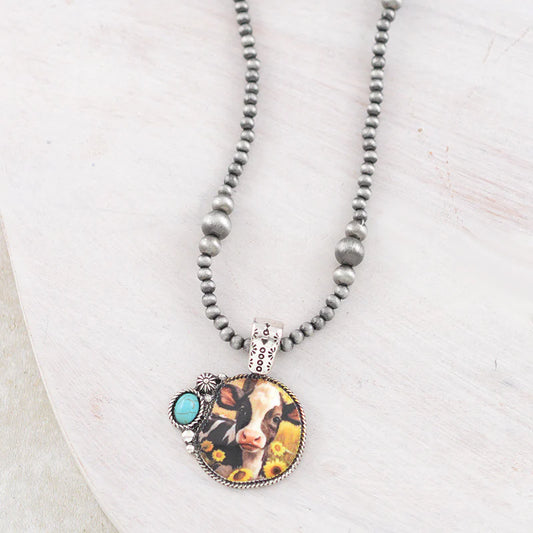 COW PENDANT NAVAJO PEARL BEAD NECKLACE