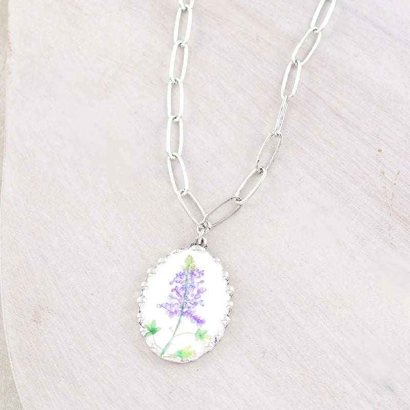 BLUE BONNET OVAL PENDANT NECKLACE