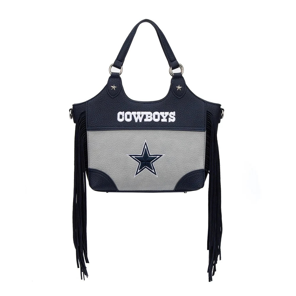 MONTANA WEST NFL LICENSED Dallas Cowboys Two-Tone Fringe Hobo Tote Bag - Gray