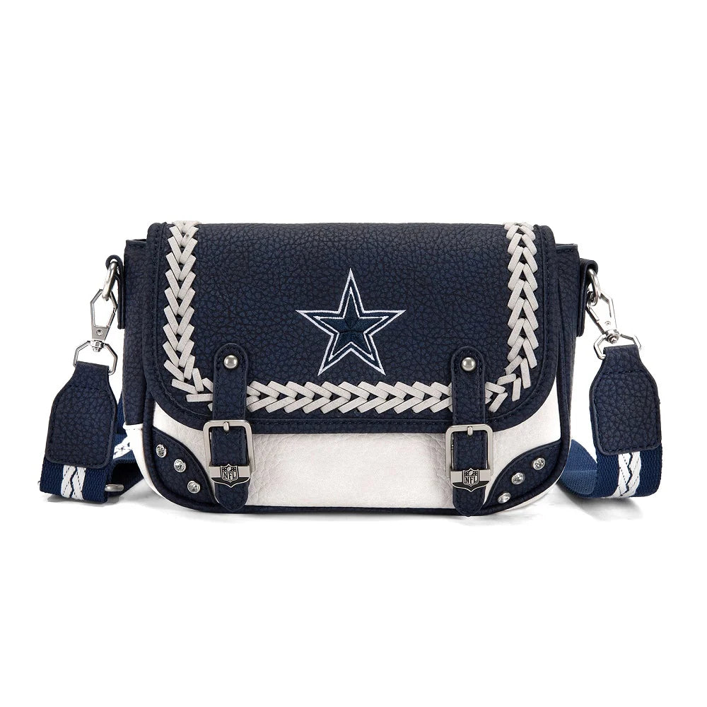 MONTANA WEST NFL LICENSED Dallas Cowboys Braided Stitch Crossbody Satchel Bag - Blue