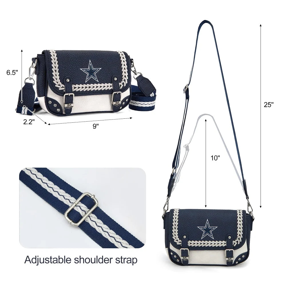 MONTANA WEST NFL LICENSED Dallas Cowboys Braided Stitch Crossbody Satchel Bag - Blue