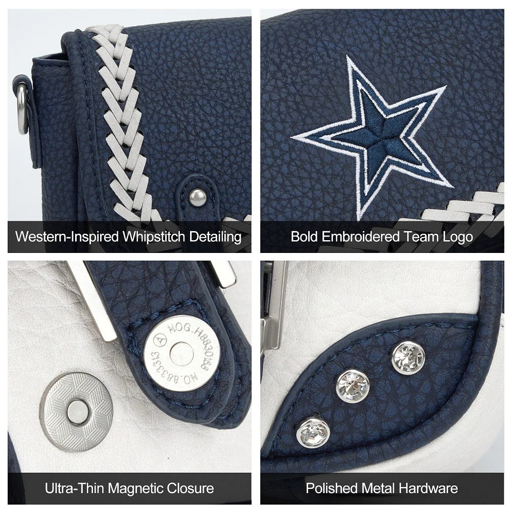MONTANA WEST NFL LICENSED Dallas Cowboys Braided Stitch Crossbody Satchel Bag - Blue