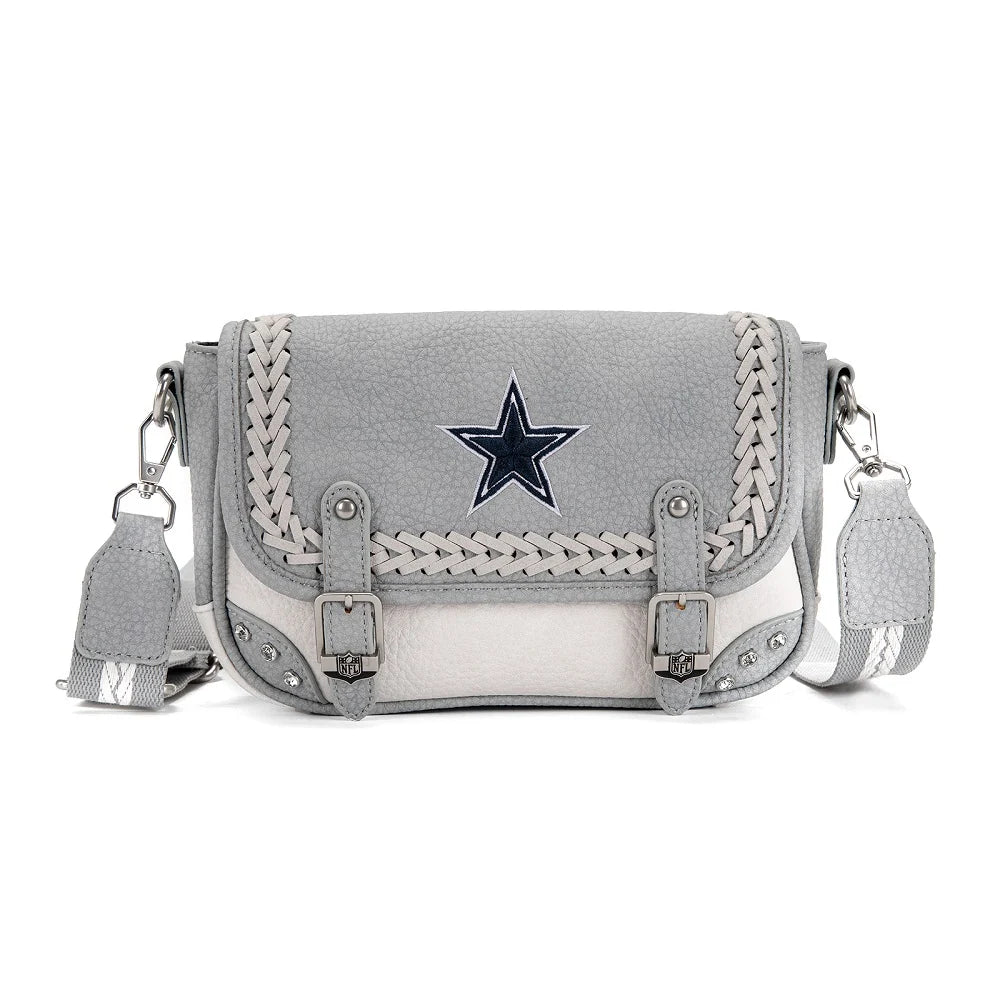 MONTANA WEST NFL LICENSED Dallas Cowboys Braided Stitch Crossbody Satchel Bag - Grey