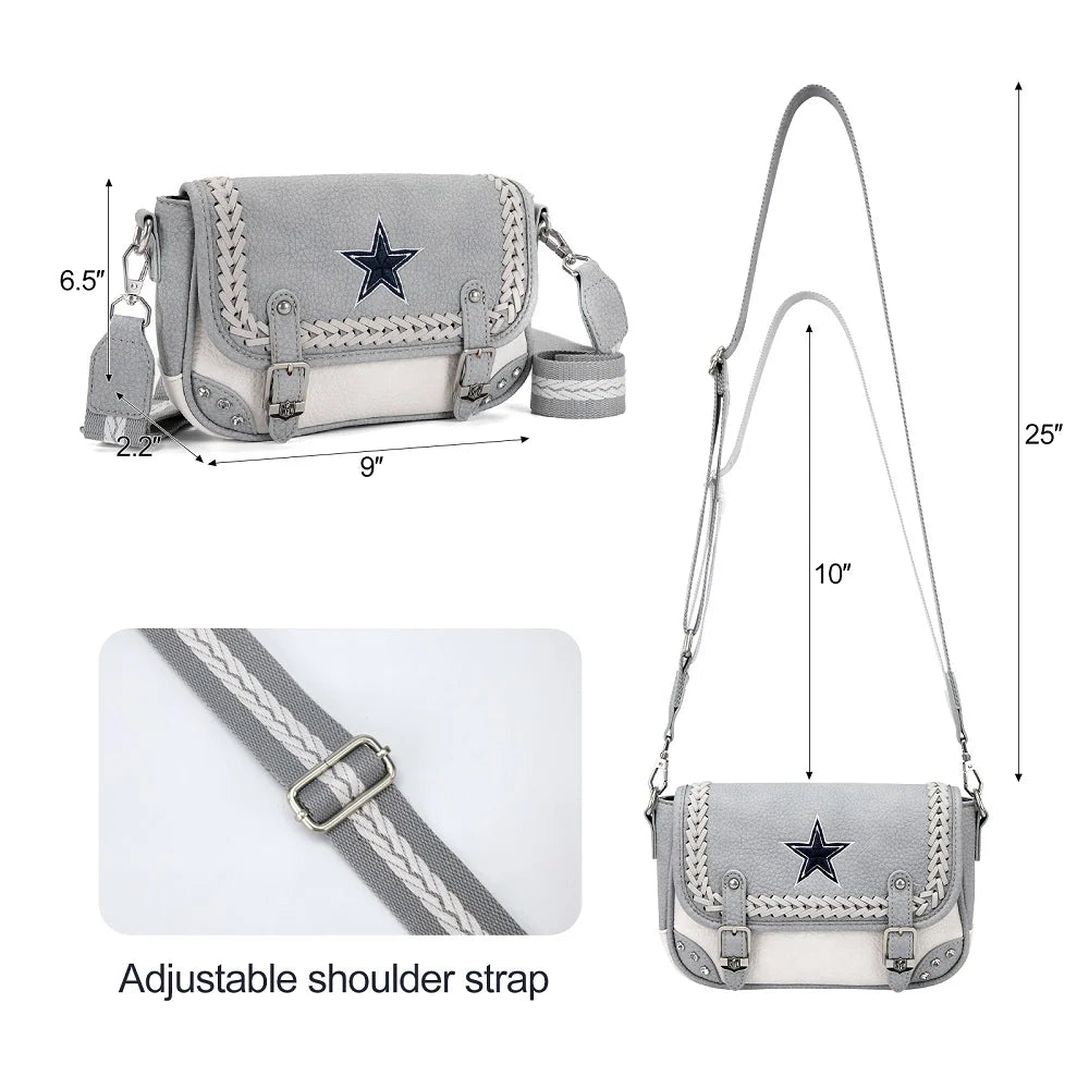 MONTANA WEST NFL LICENSED Dallas Cowboys Braided Stitch Crossbody Satchel Bag - Grey