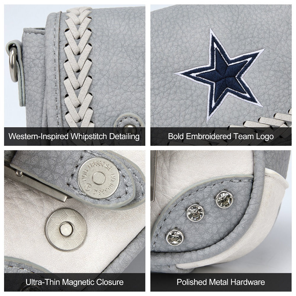 MONTANA WEST NFL LICENSED Dallas Cowboys Braided Stitch Crossbody Satchel Bag - Grey