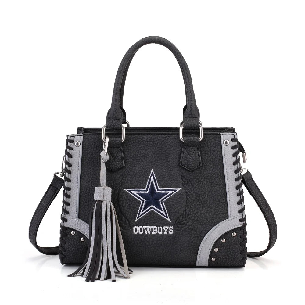 MONTANA WEST NFL LICENSED Dallas Cowboys Whipstitch Fringe Handheld Tote Crossbody Bag