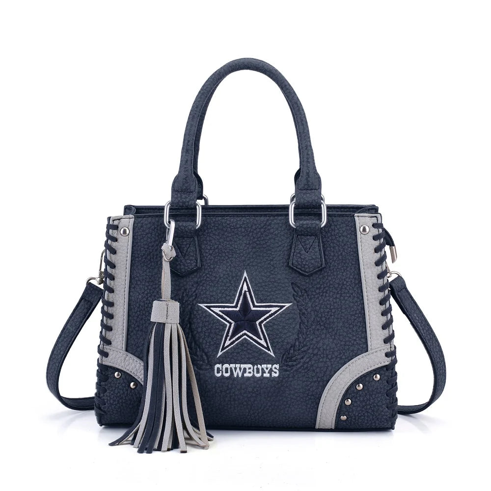 MONTANA WEST NFL LICENSED Dallas Cowboys Whipstitch Fringe Handheld Tote Crossbody Bag