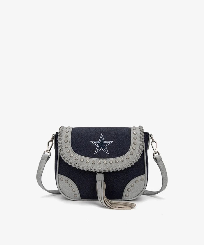 MONTANA WEST NFL DALLAS COWBOYS STUDDED FRINGE FLAP CROSSBODY BAG