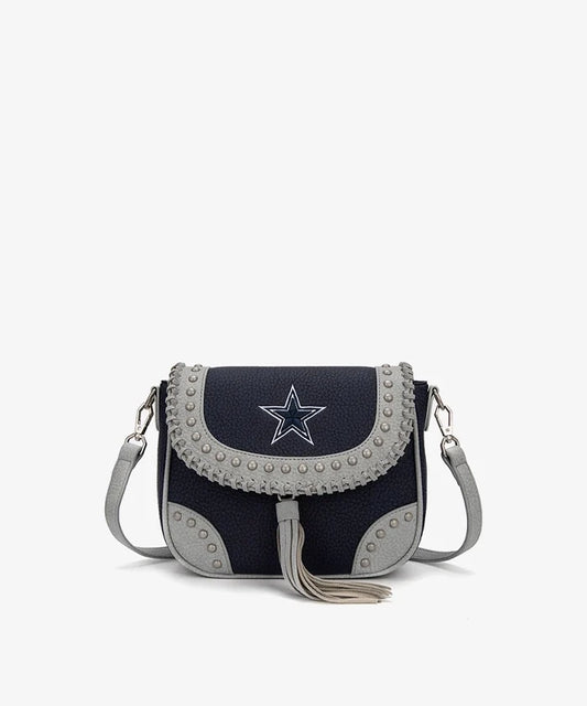 MONTANA WEST NFL DALLAS COWBOYS STUDDED FRINGE FLAP CROSSBODY BAG