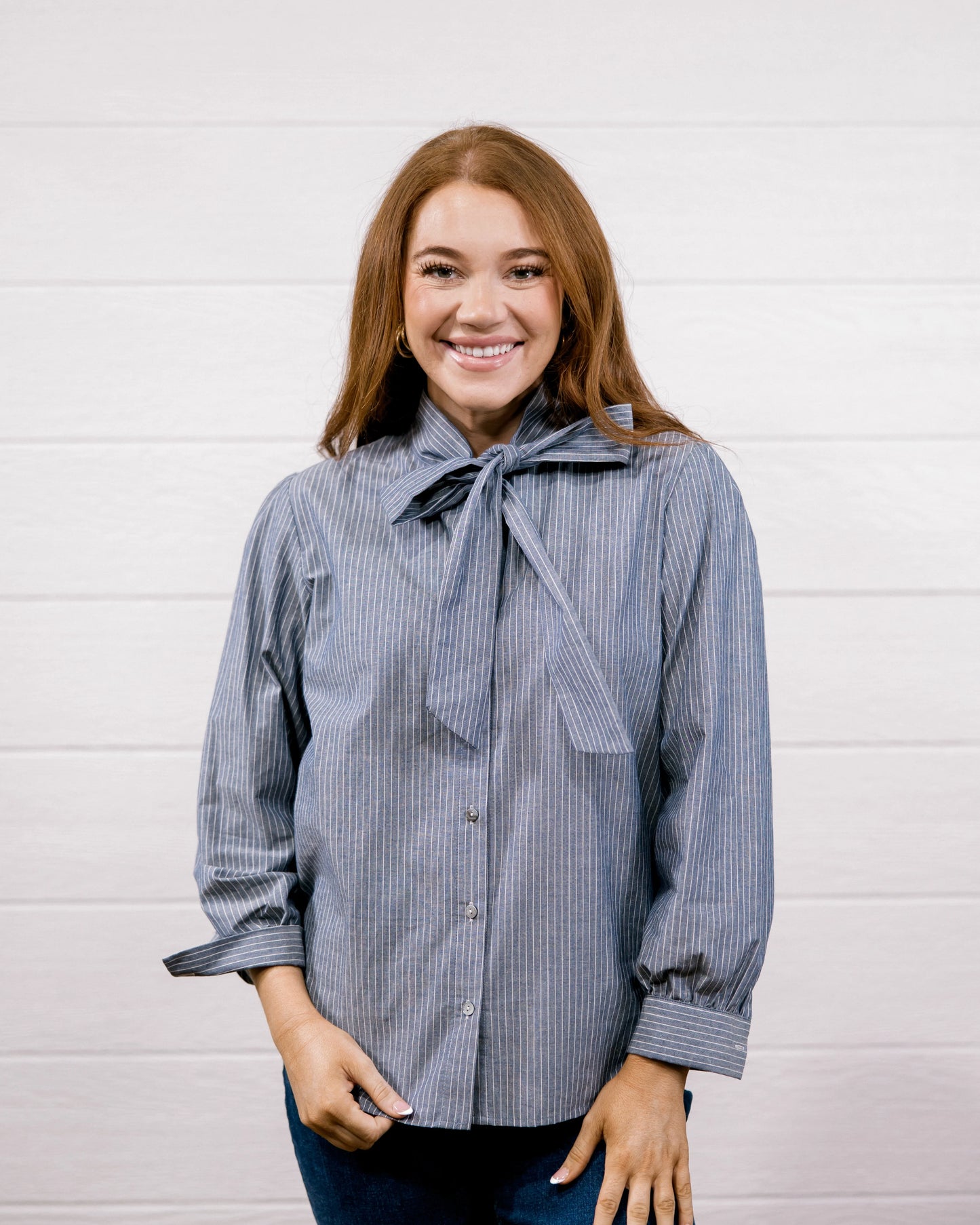 THE SADIE TOP IN DENIM STRIPE