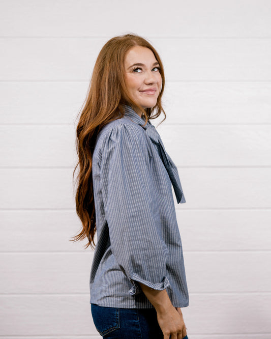 THE SADIE TOP IN DENIM STRIPE
