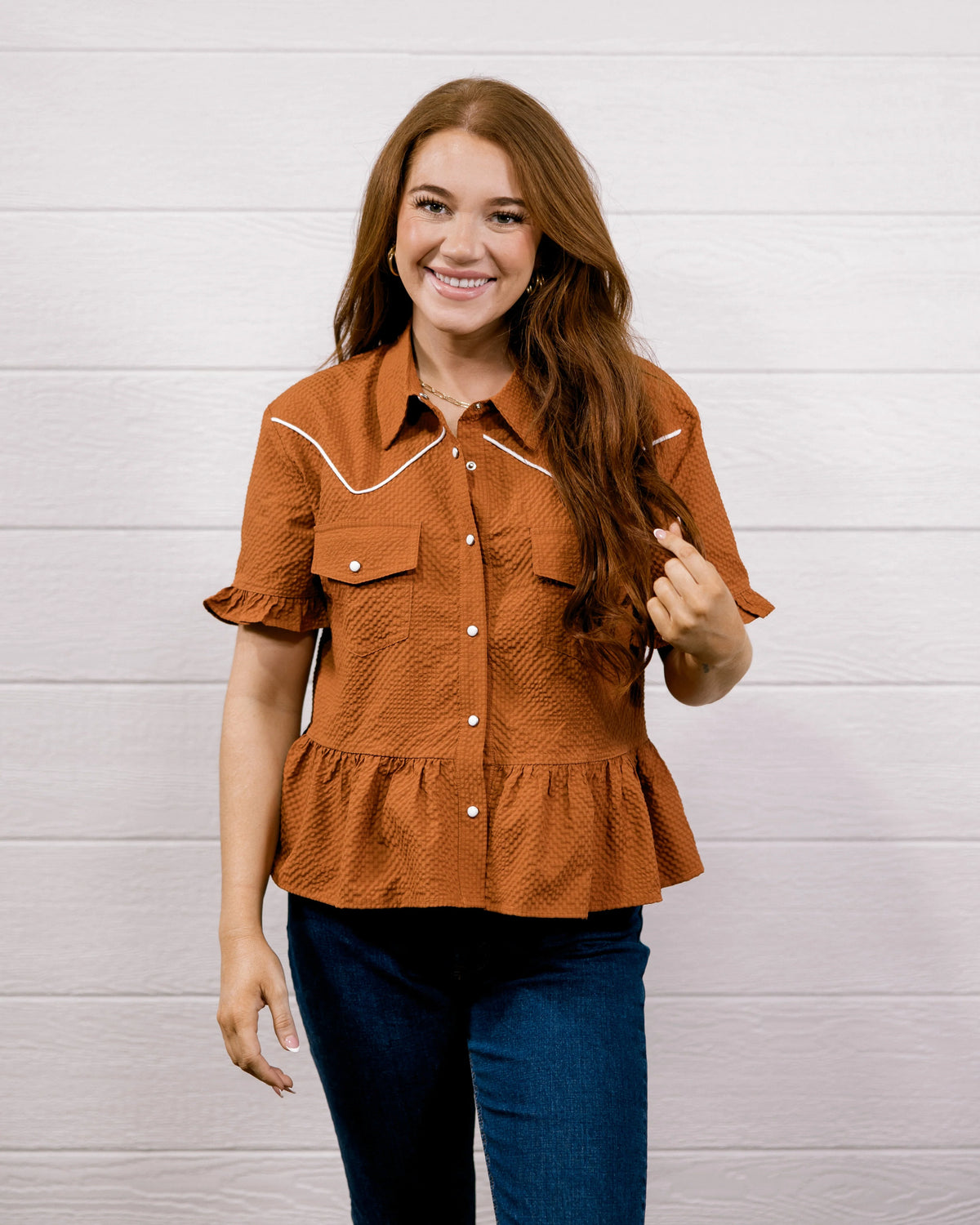 THE DIXIE WESTERN TOP - BURNT ORANGE