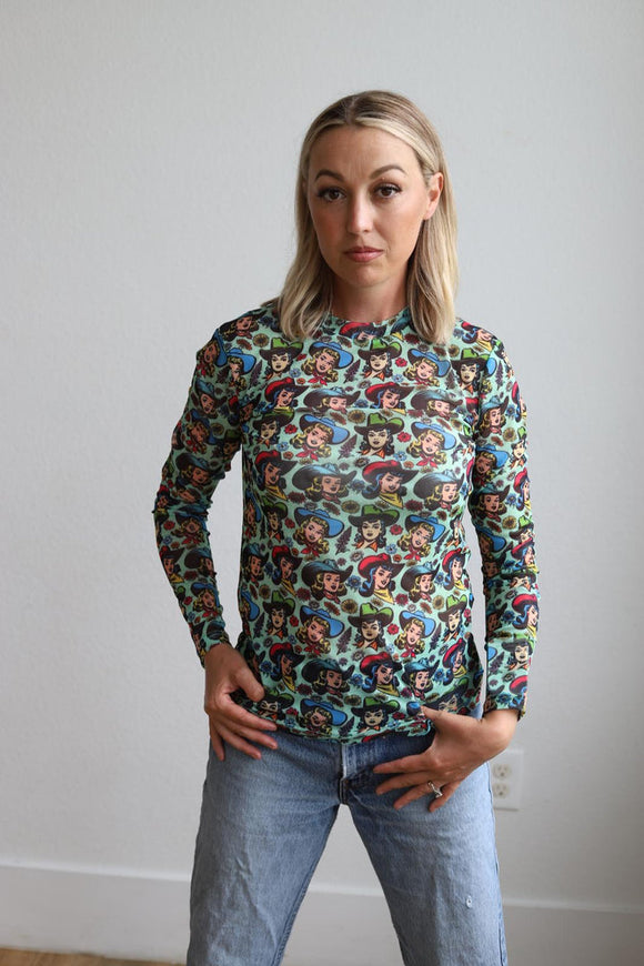 THE MINT COWGIRL MESH TOP