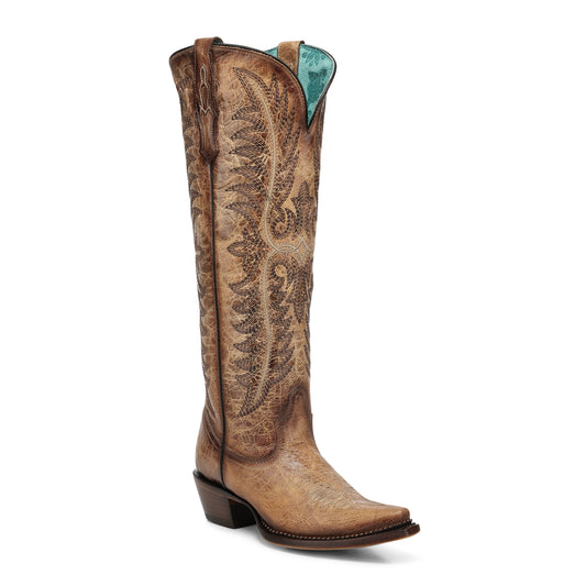 CORRAL WOMEN'S SAND EMBROIDERY & METALLIC WELT TALL TOP WESTERN BOOT - A5009