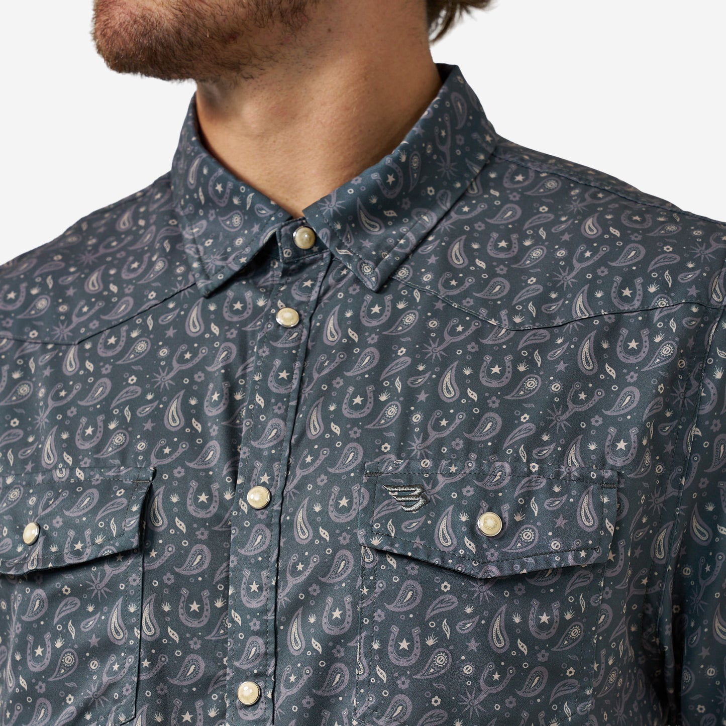 BURLEBO PERFORMANCE WESTERN SHIRT - PAISLEY SPURS