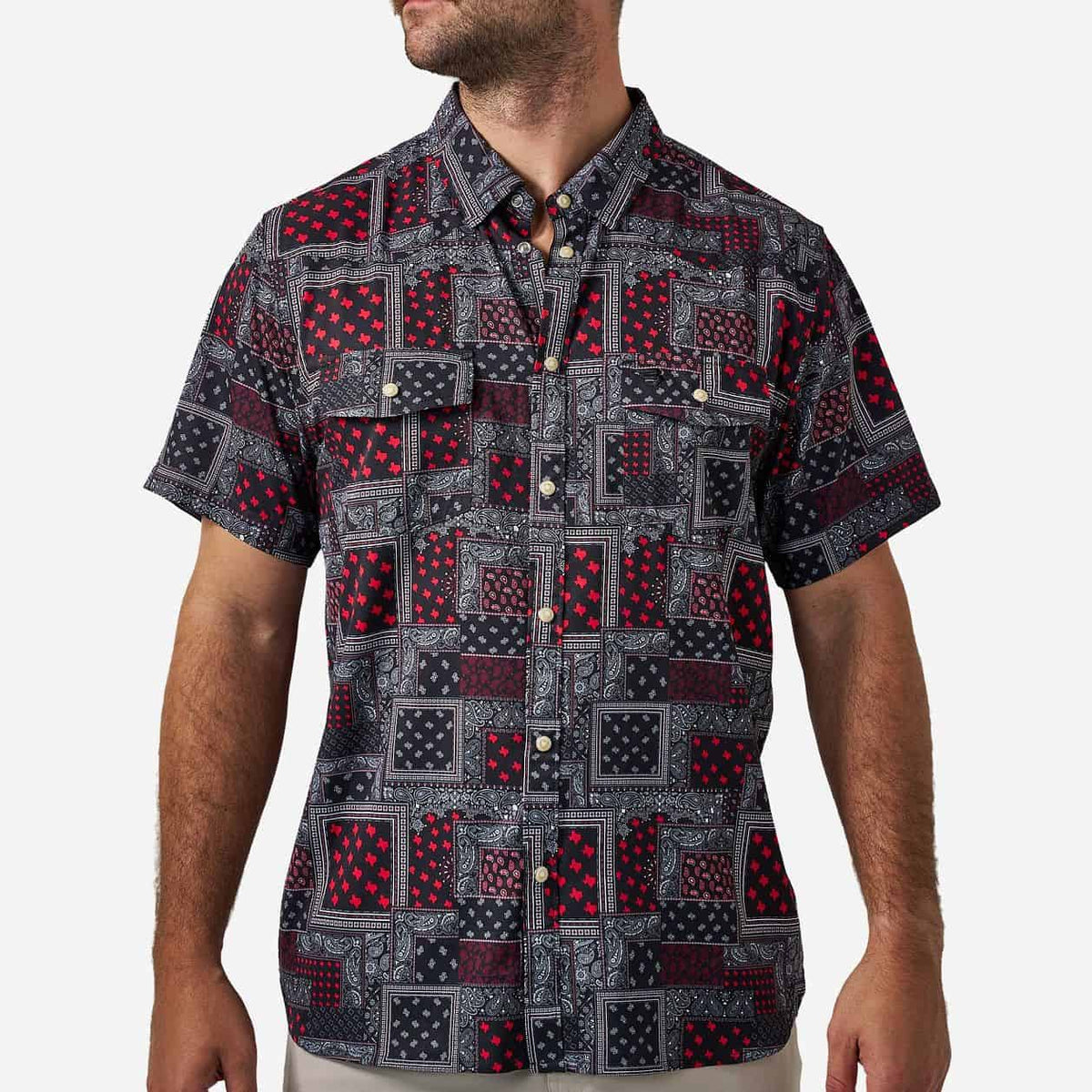 BURLEBO Performance Western Shirt - Texas Paisley - Black and Red